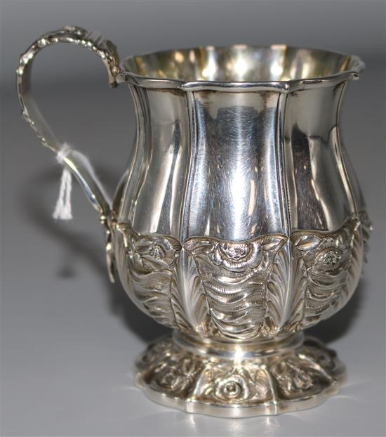 A George IV embossed silver christening mug, WE, London 1825, 4.5 oz.